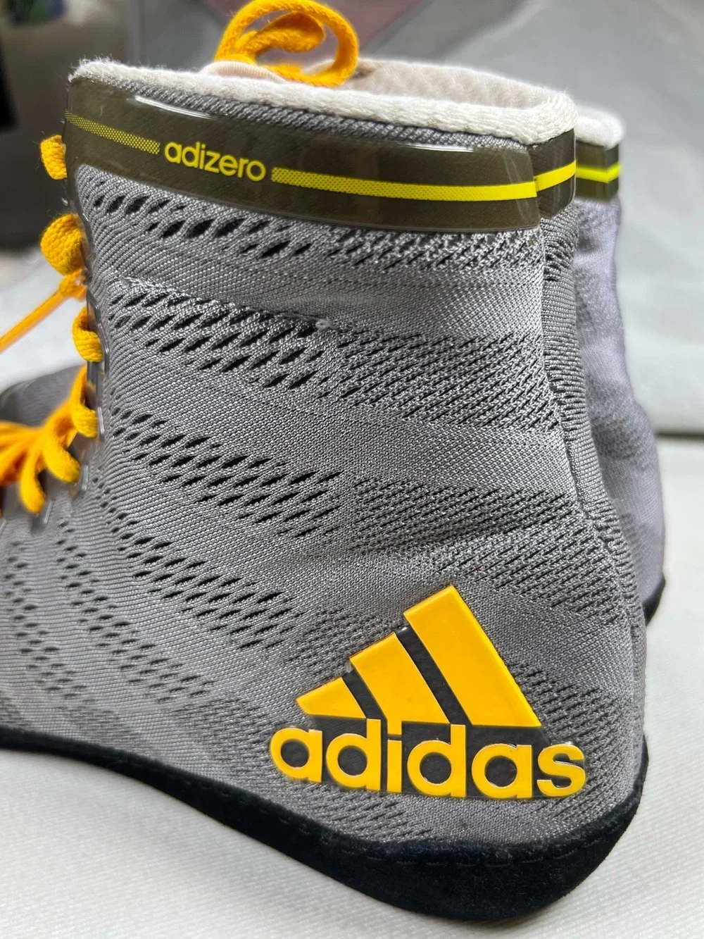 Adidas Jake Varner Wrestling Shoes - Grey/Black/Solar Gold Size US 10.5